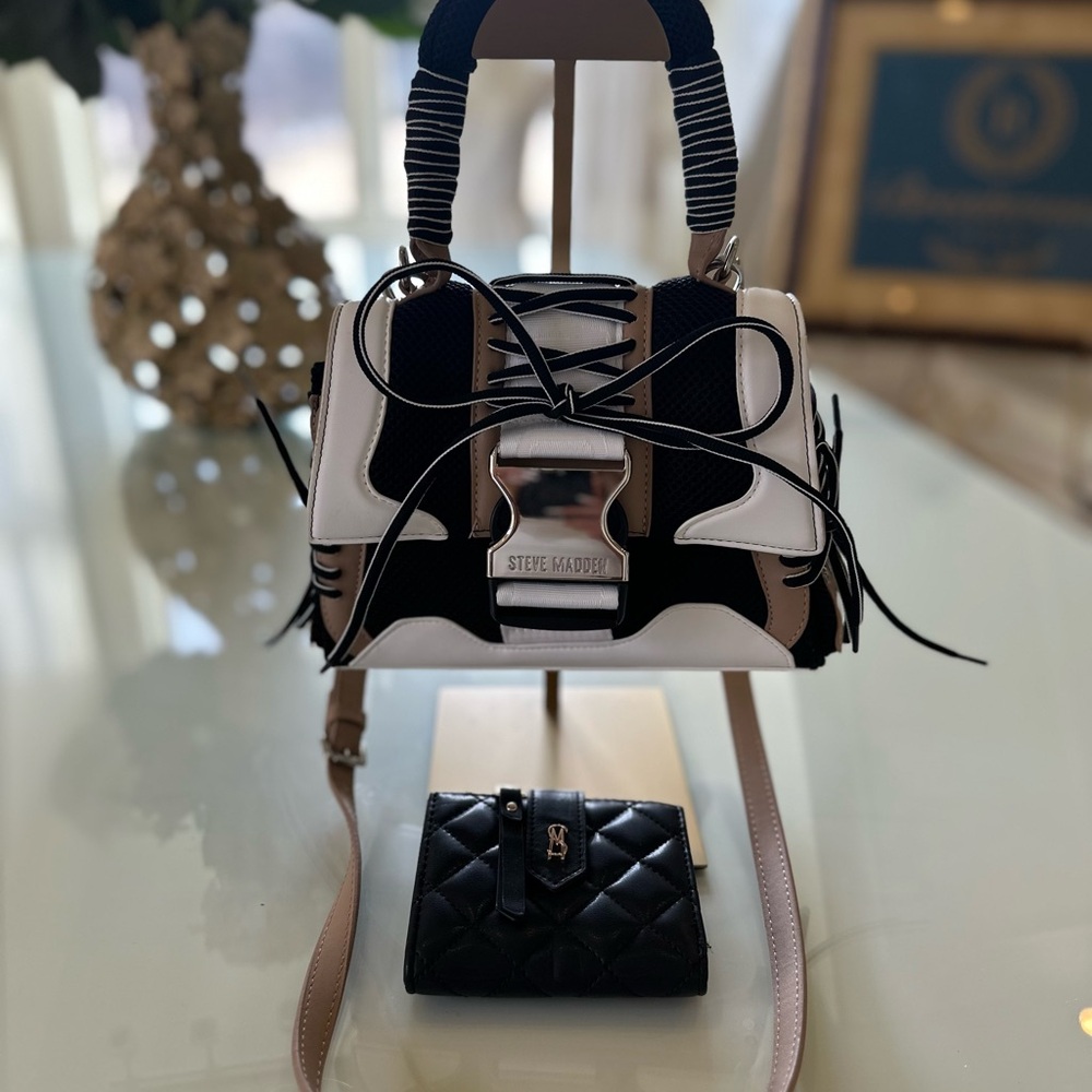 Steve Madden Black and Cream Satchel